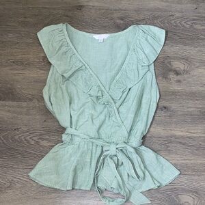 LAUREN CONRAD Light Green Ruffle Wrap Top with Tie Waist